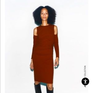 Tan/brown cold shoulder midi dress